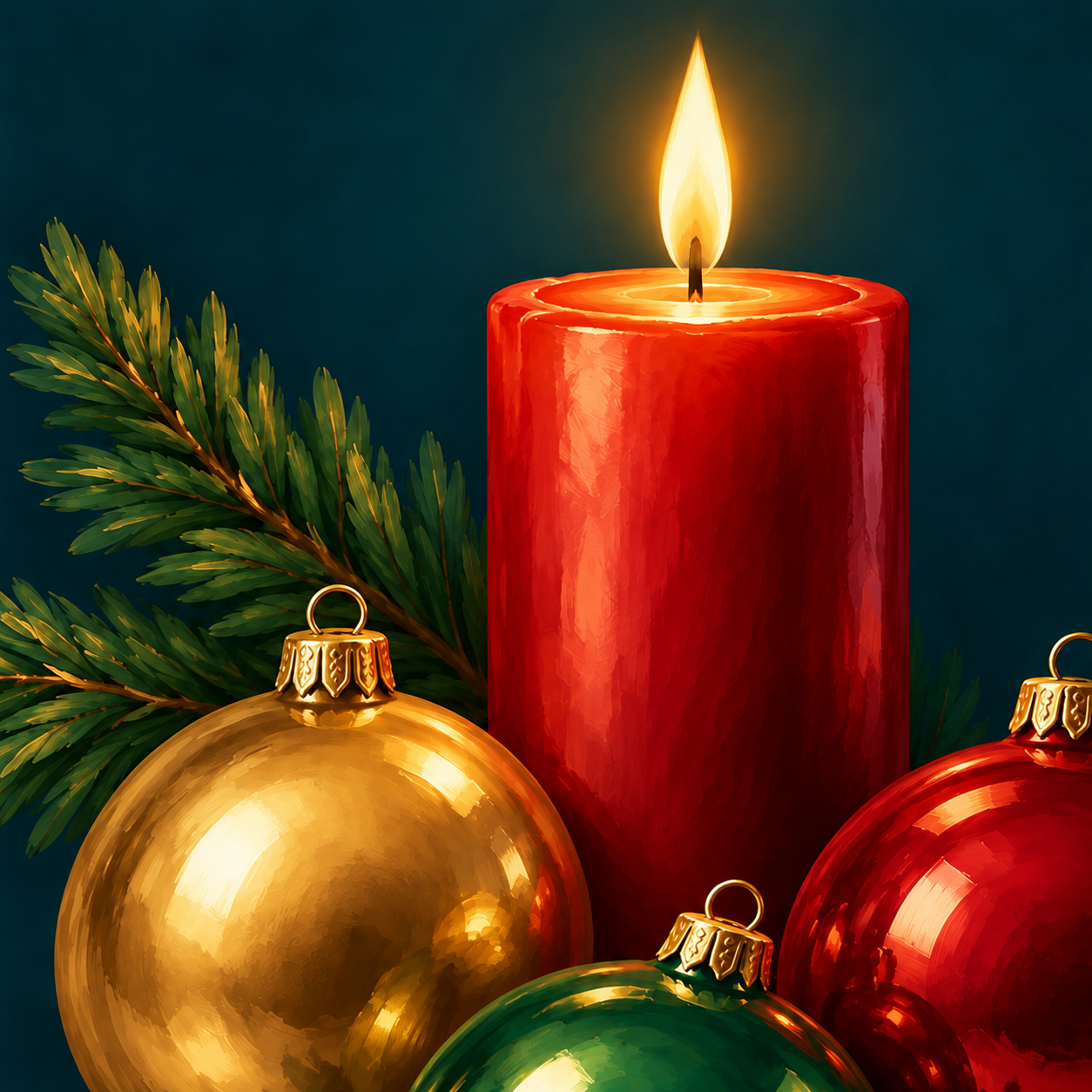 Detailansicht Diamond Painting Weihnachtskerze mit Christbaumkugeln