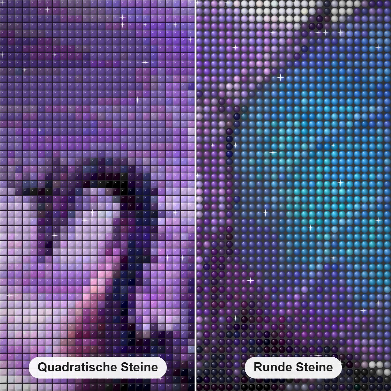 Drachen Diamond Painting Nahaufnahme mit quadratischen und runden Steinen