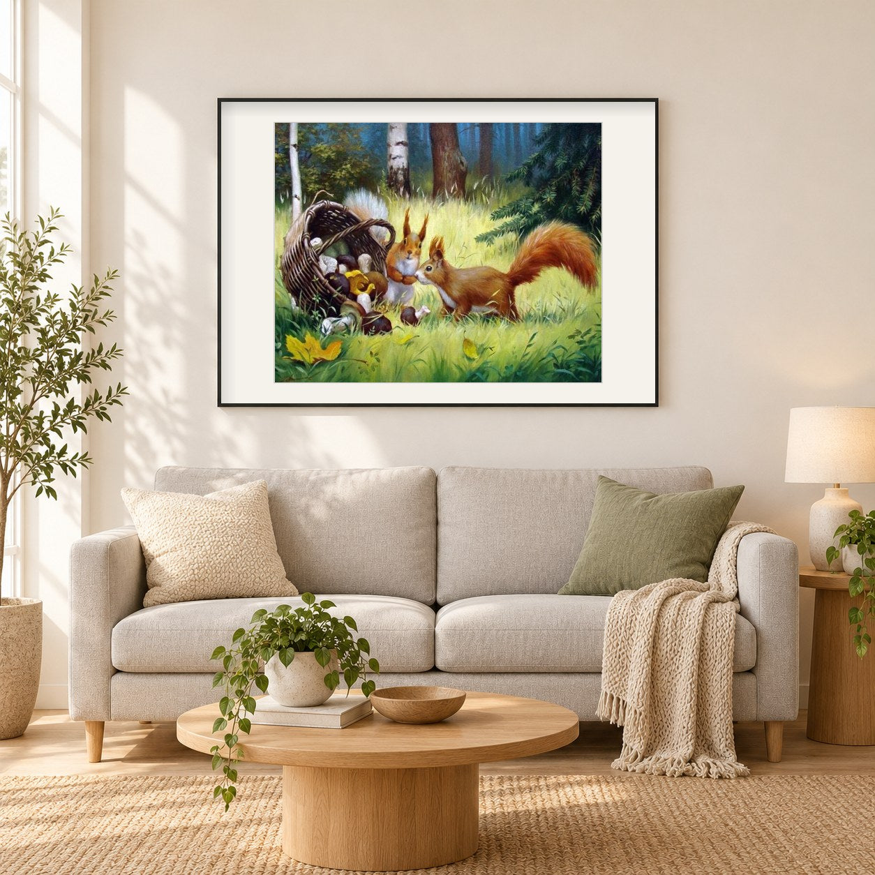 Eichhörnchen Paar als gerahmtes Diamond Painting im Wohnzimmer