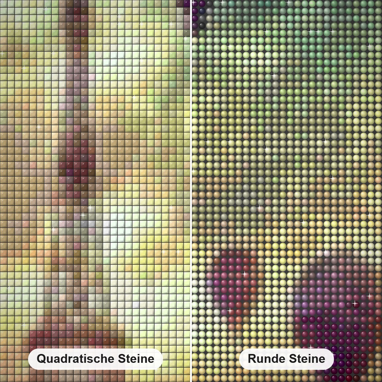Eiffelturm & Heißluftballons Diamond Painting Nahaufnahme mit quadratischen und runden Steinen