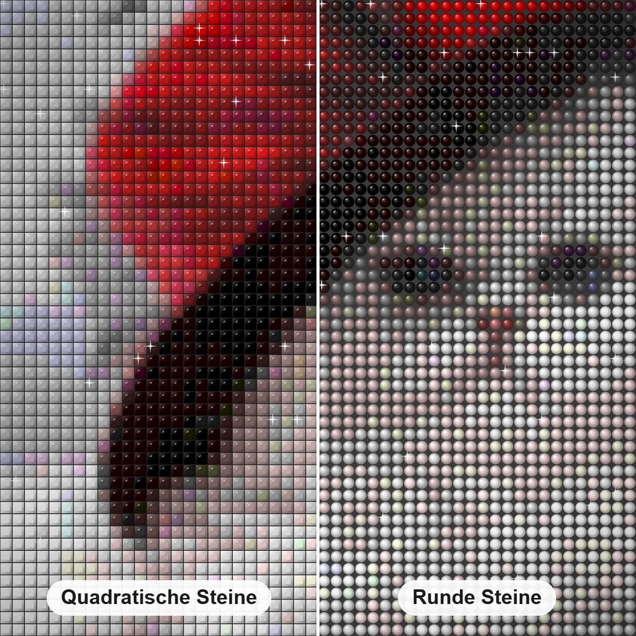 Eine noble Katzenmalerei Diamond Painting Nahaufnahme mit quadratischen und runden Steinen