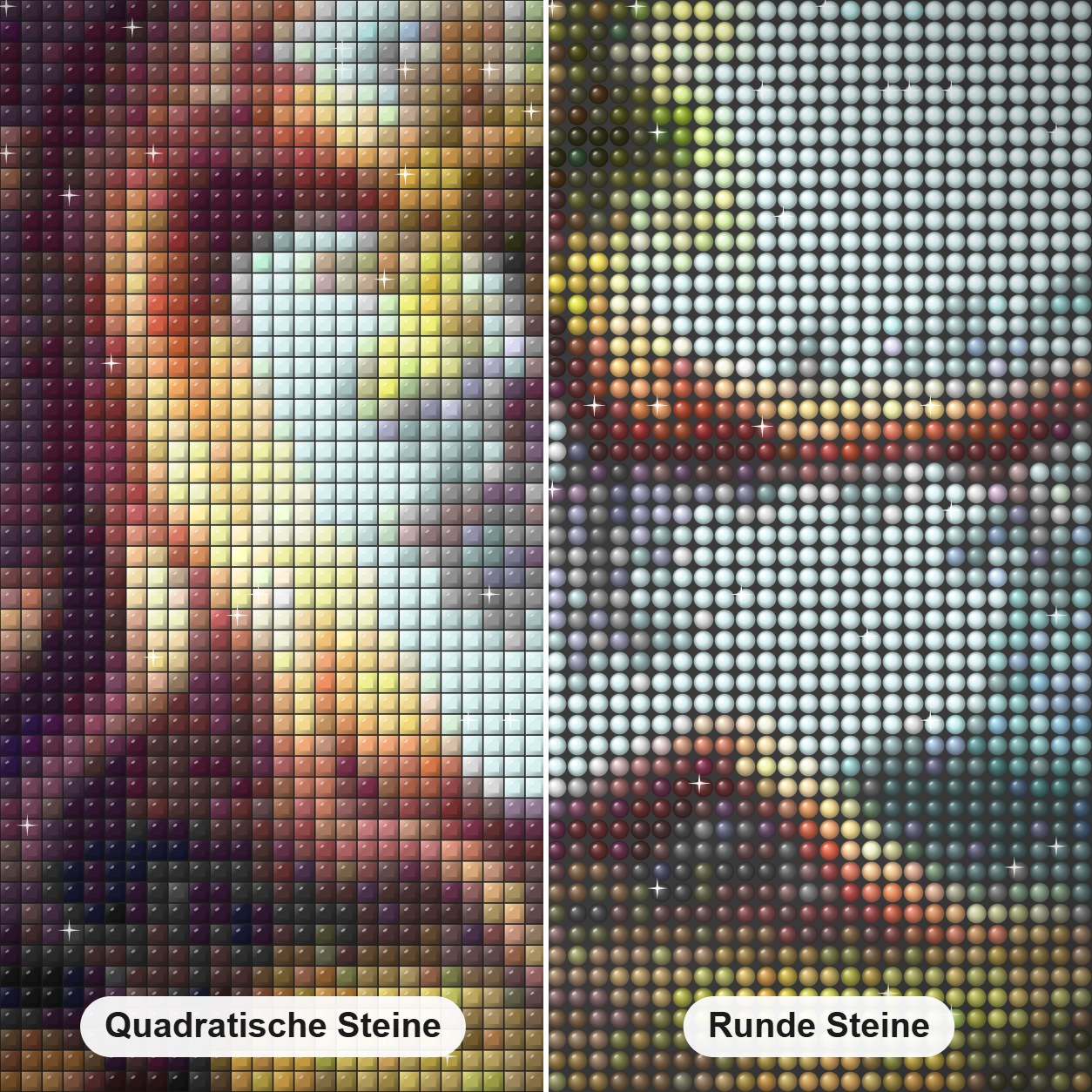 Einsamer Baum Diamond Painting Nahaufnahme mit quadratischen und runden Steinen
