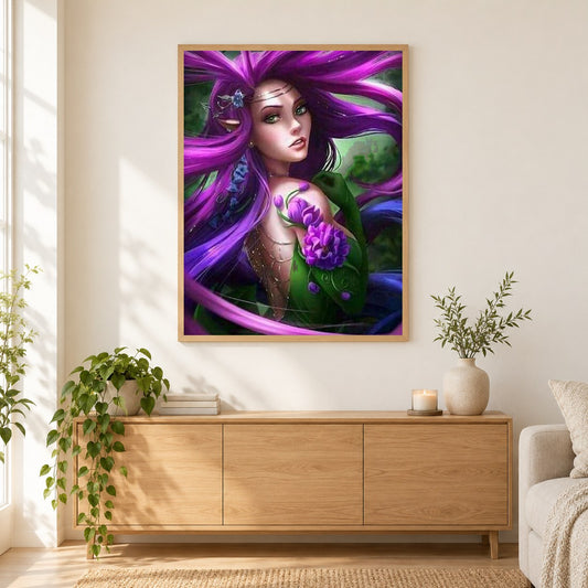 Elfenschönheit als gerahmtes Diamond Painting im Wohnzimmer