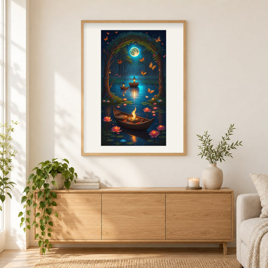 Verzauberter Abend als gerahmtes Diamond Painting im Wohnzimmer