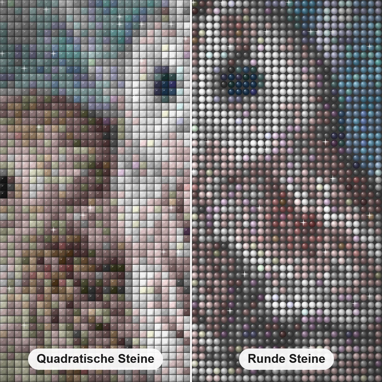 Eulenpaar Diamond Painting Nahaufnahme mit quadratischen und runden Steinen