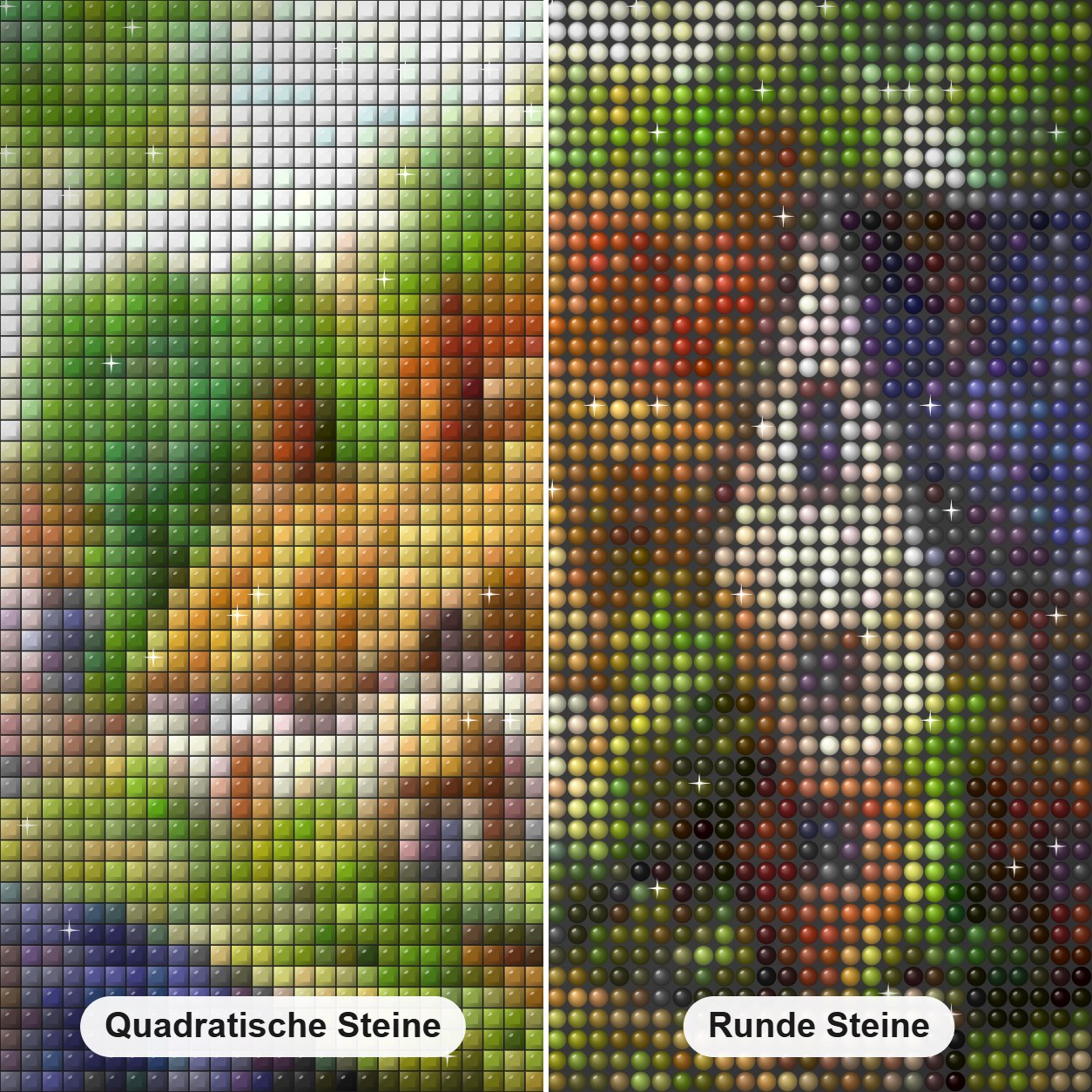 Europäisches Dorf malerei-Kit Diamond Painting Nahaufnahme mit quadratischen und runden Steinen