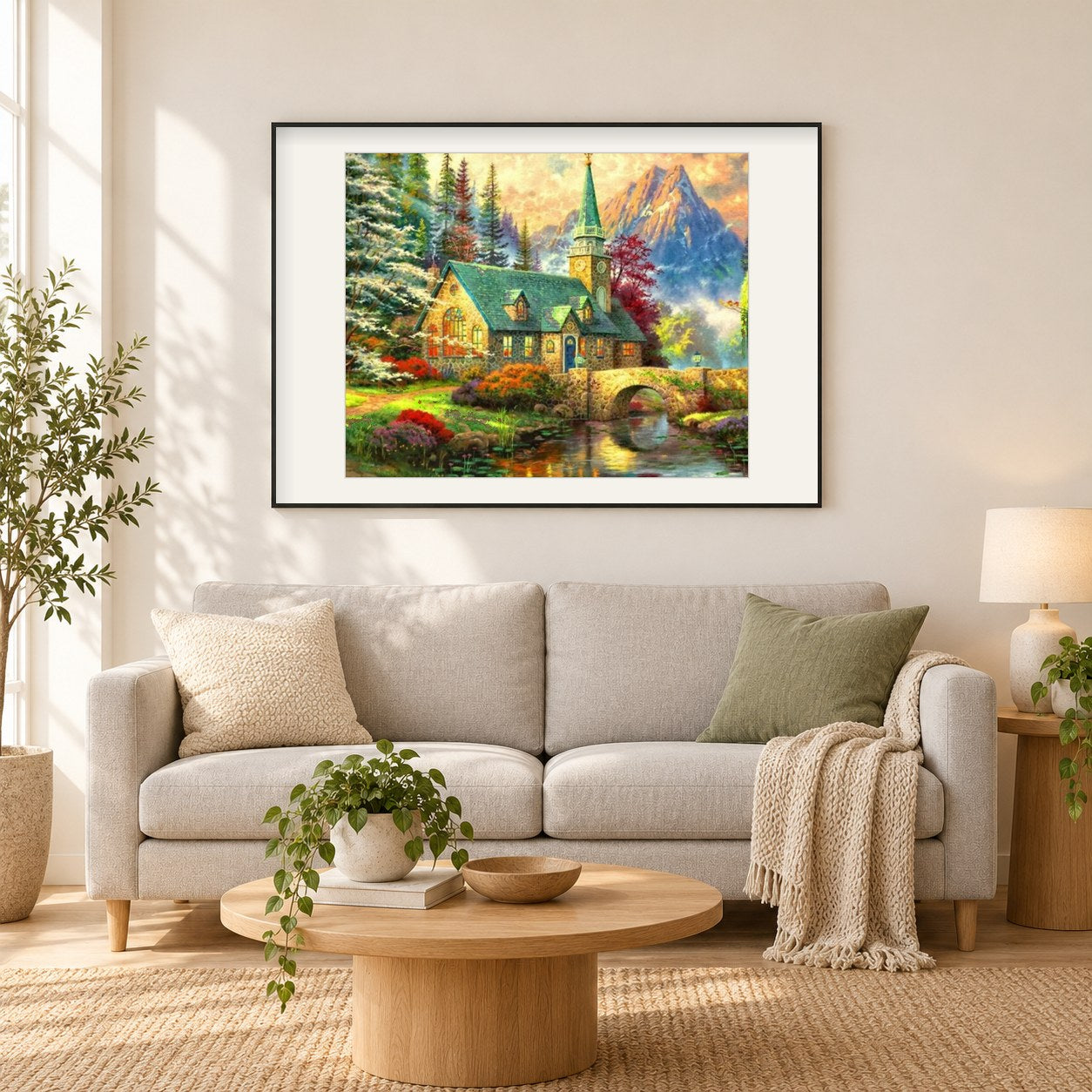 Fantasie platz als gerahmtes Diamond Painting im Wohnzimmer