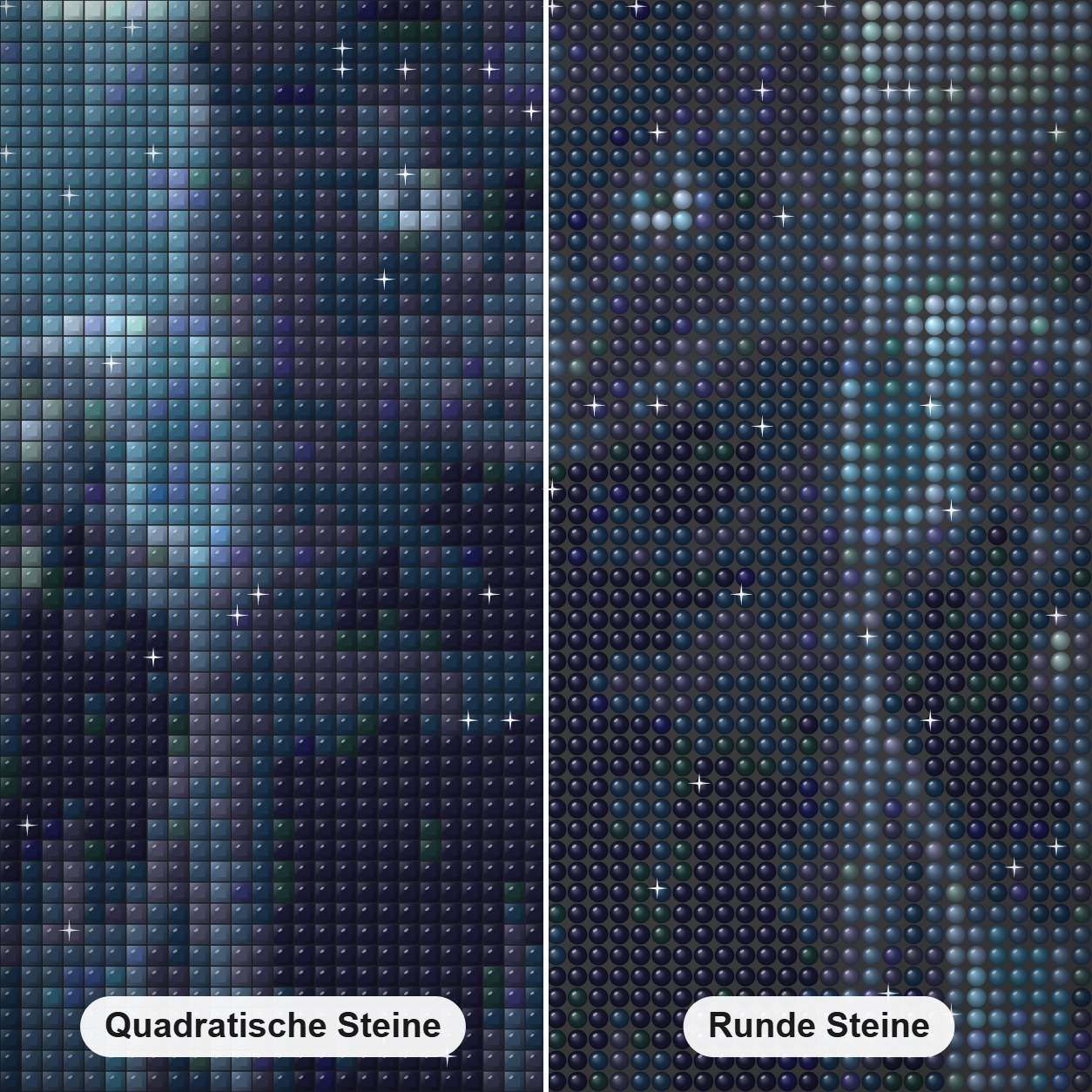 Fantasie schwarze Katze Diamond Painting Nahaufnahme mit quadratischen und runden Steinen