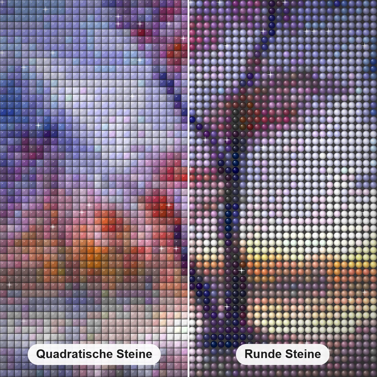 Fantastische Naturansicht im Herbst Diamond Painting Nahaufnahme mit quadratischen und runden Steinen