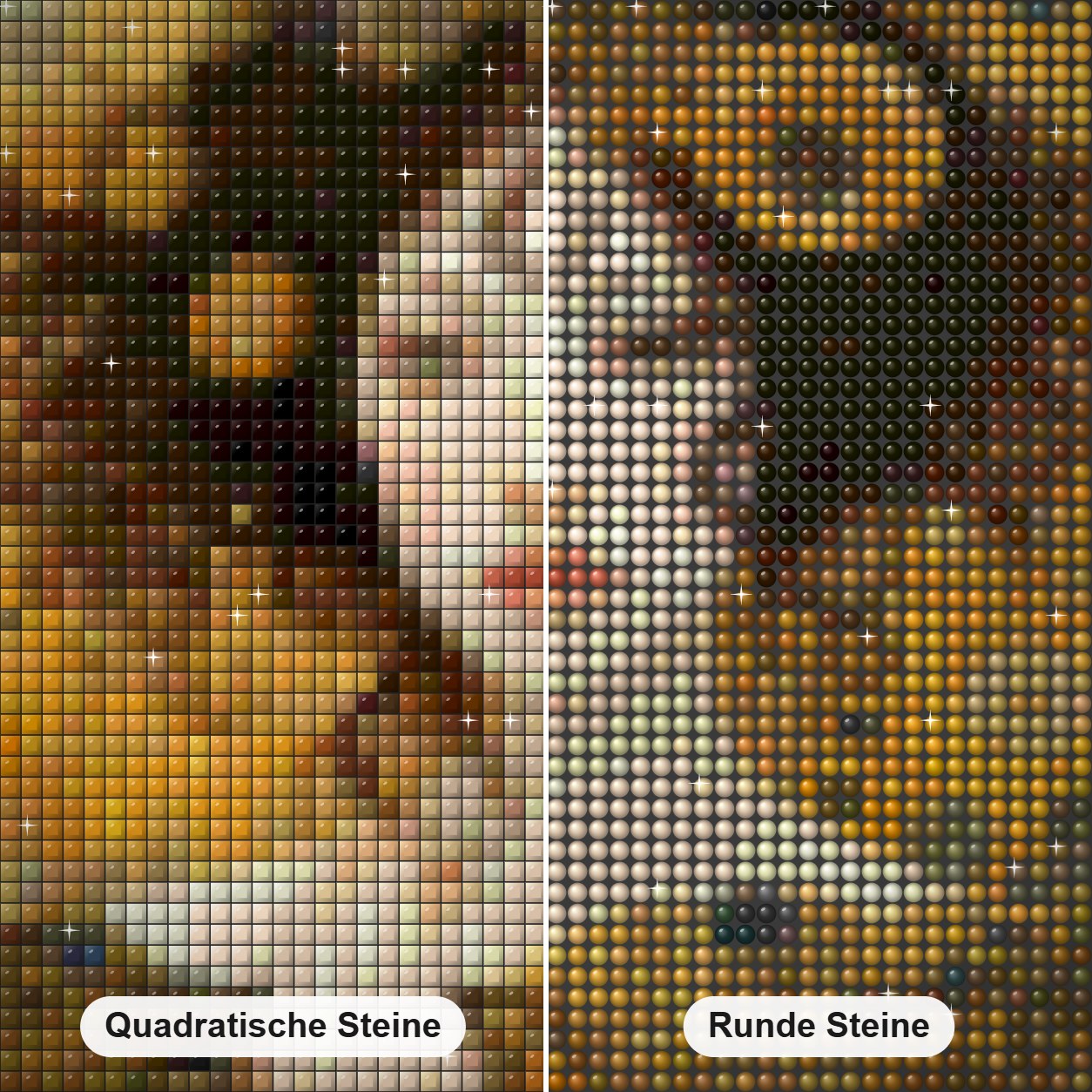 Fühle die Schönheit Diamond Painting Nahaufnahme mit quadratischen und runden Steinen