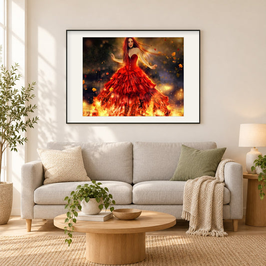 Feuerkräfte als gerahmtes Diamond Painting im Wohnzimmer