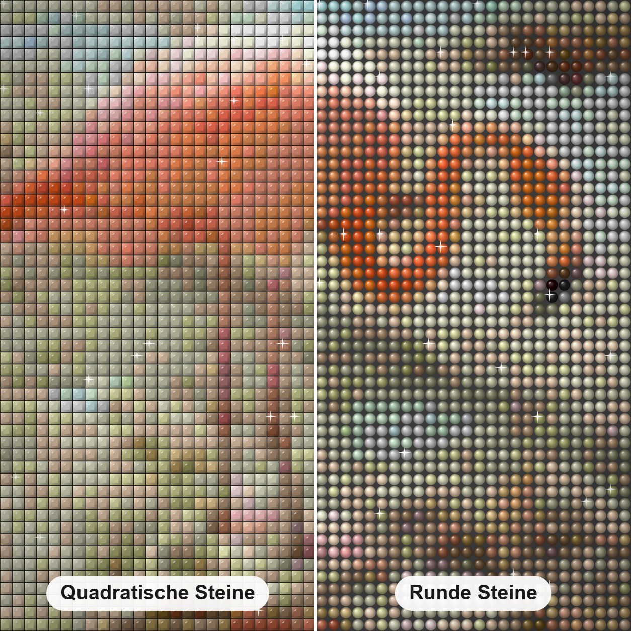 Flamingo & Star Fish Diamond Painting Nahaufnahme mit quadratischen und runden Steinen