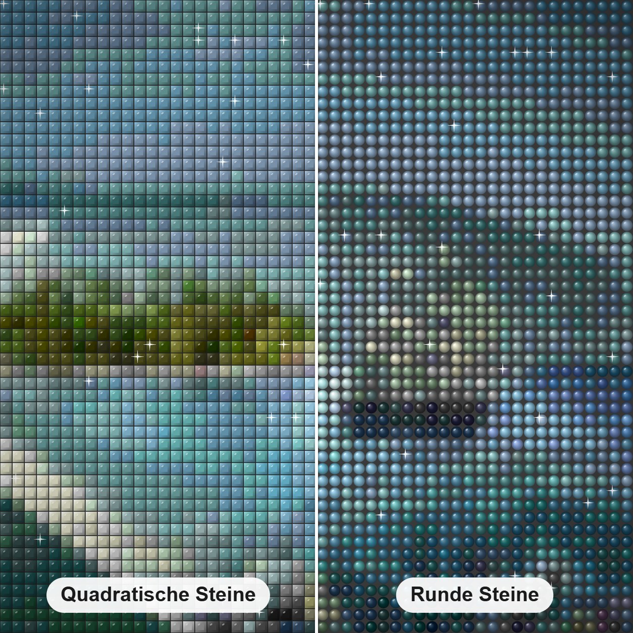 Flasche Landschaftsmalerei Kit Diamond Painting Nahaufnahme mit quadratischen und runden Steinen