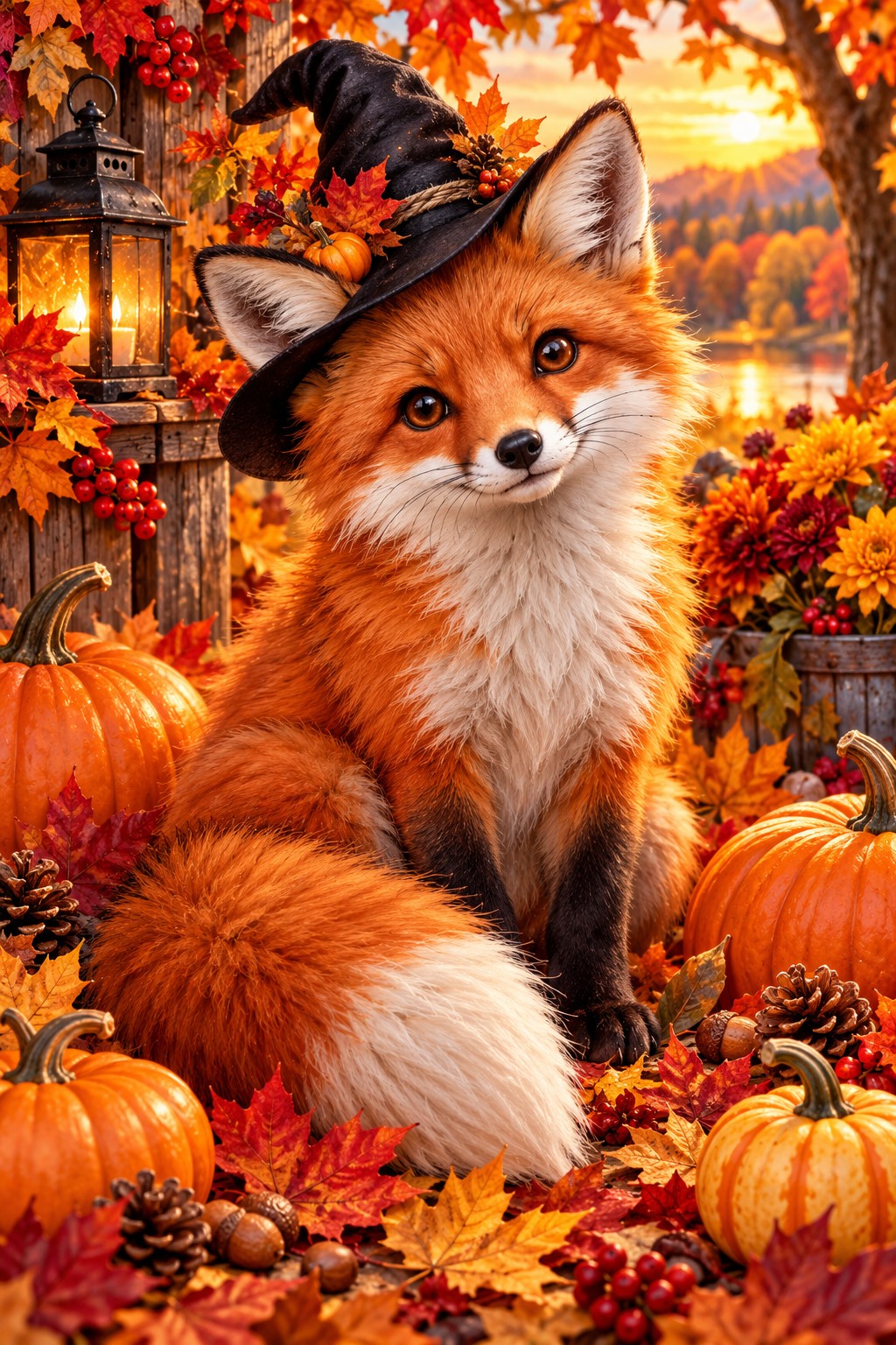 Fuchs mit Hexenhut im Herbstlaub Diamond Painting