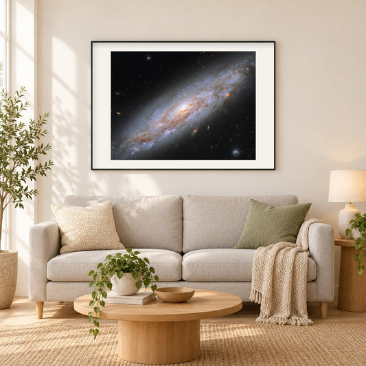 Galaxie voller kosmischer Leuchttürme als gerahmtes Diamond Painting im Wohnzimmer