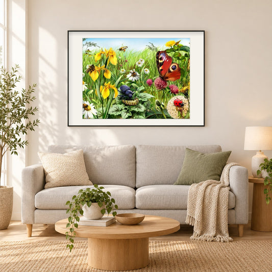 Garten mit Insekten als gerahmtes Diamond Painting im Wohnzimmer