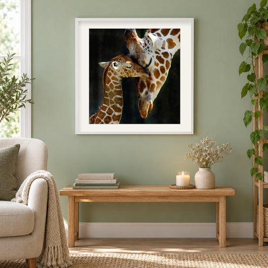 Giraffen familie als gerahmtes Diamond Painting im Wohnzimmer