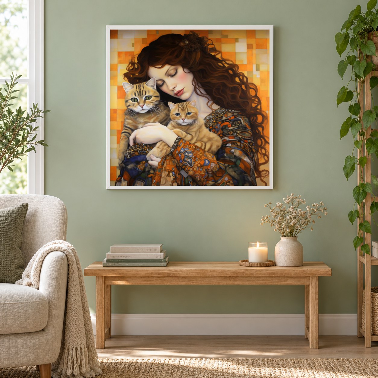 Girl's Cat Crew - Gemälde von Diamonds als gerahmtes Diamond Painting im Wohnzimmer