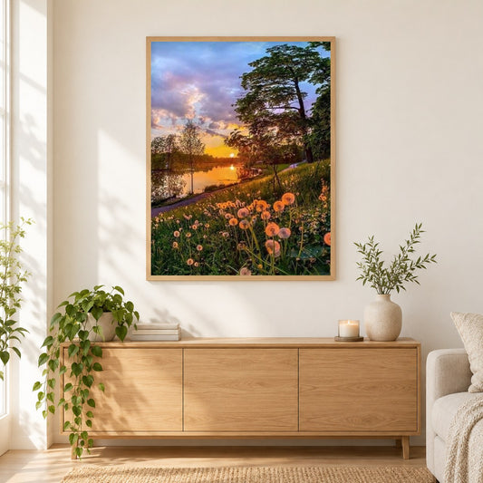 Glücklicher Morgen als gerahmtes Diamond Painting im Wohnzimmer