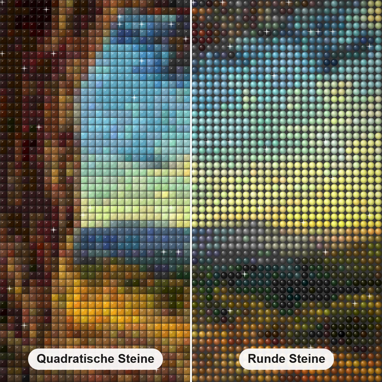 Knorriger Baum bei Sonnenuntergang - Kunst des Denise Dundon Diamond Painting Nahaufnahme mit quadratischen und runden Steinen