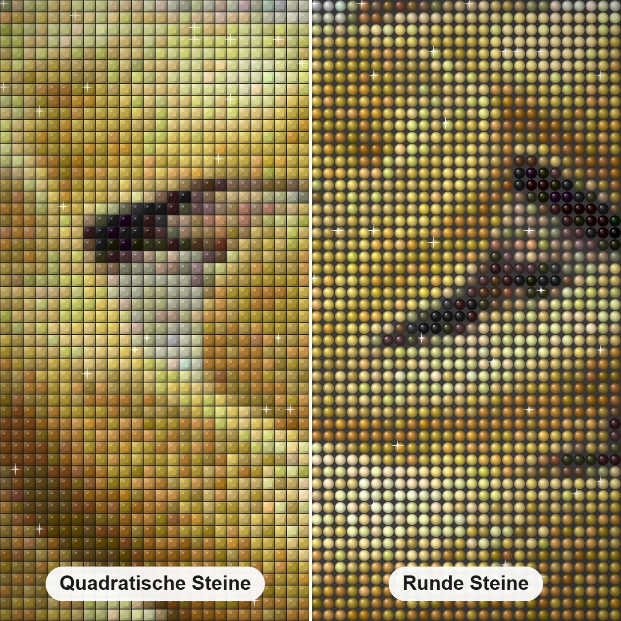 Goldene Schlange Diamond Painting Nahaufnahme mit quadratischen und runden Steinen