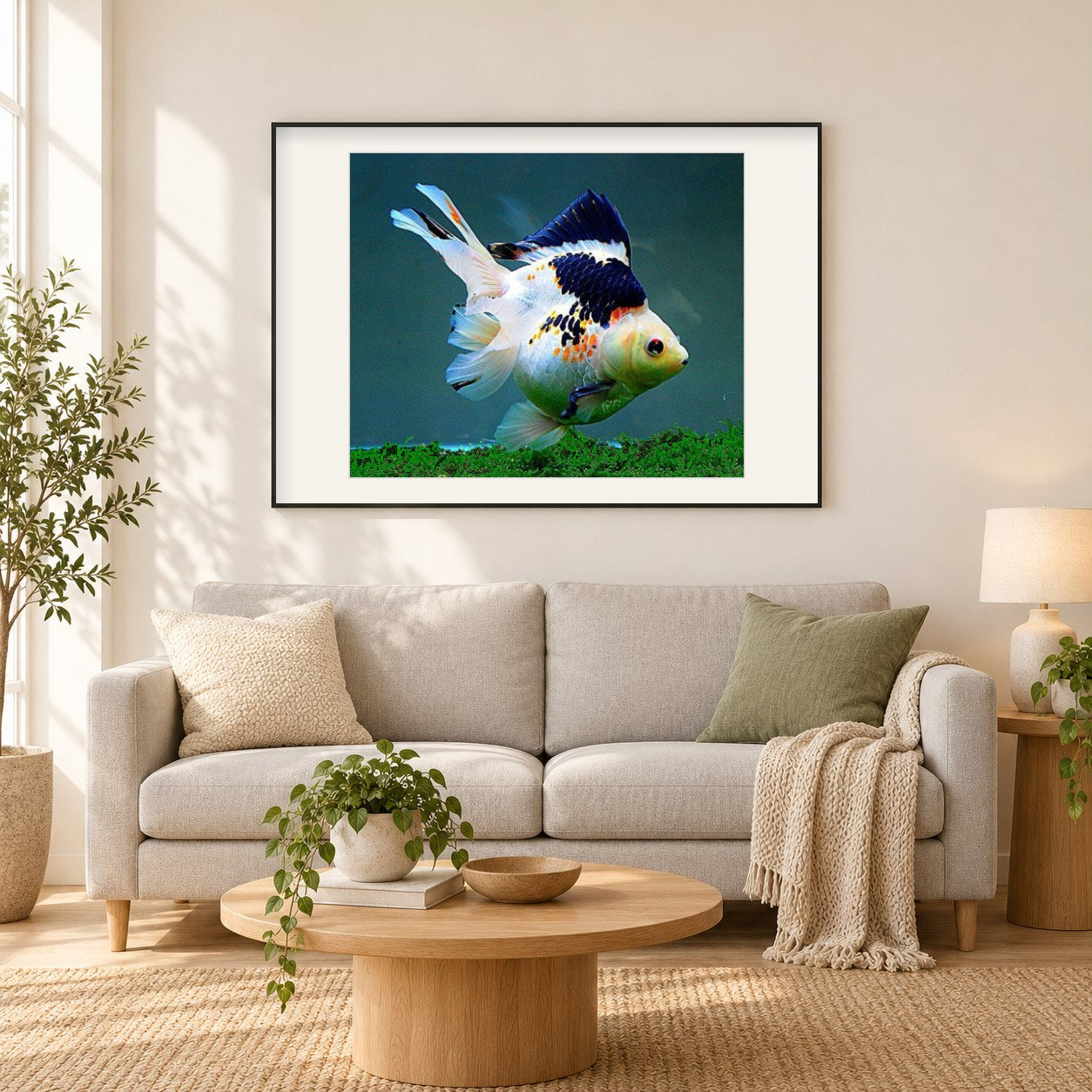 Goldfischarten als gerahmtes Diamond Painting im Wohnzimmer