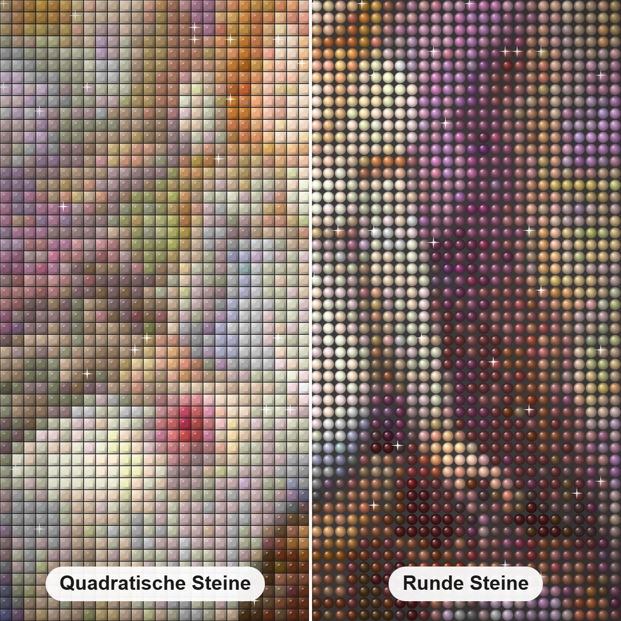 Göttin der Einhörner Diamond Painting Nahaufnahme mit quadratischen und runden Steinen