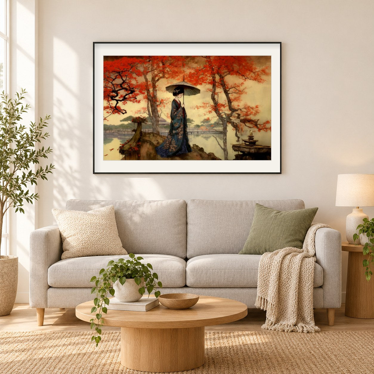 Anmutige Prinzessin der roten Blätter als gerahmtes Diamond Painting im Wohnzimmer