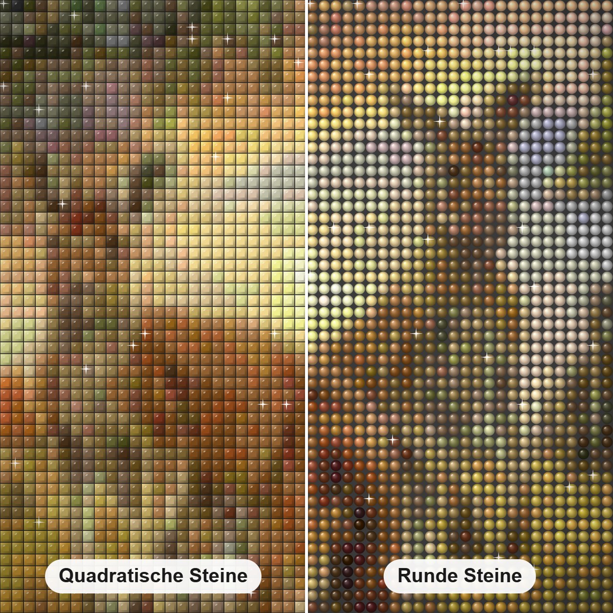 Gruppe australischer Tiere Diamond Painting Nahaufnahme mit quadratischen und runden Steinen