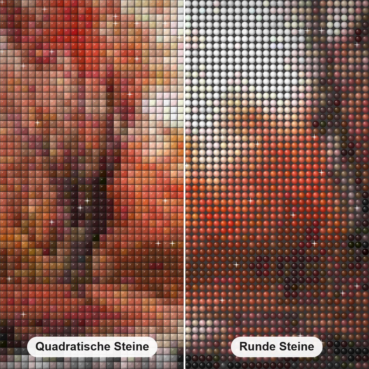 Herbst Wald Landschaftsmalerei Diamond Painting Nahaufnahme mit quadratischen und runden Steinen