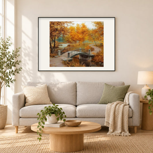 Herbstsaison in einem Park als gerahmtes Diamond Painting im Wohnzimmer
