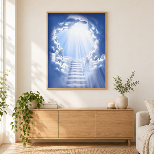 Himmelstor als gerahmtes Diamond Painting im Wohnzimmer