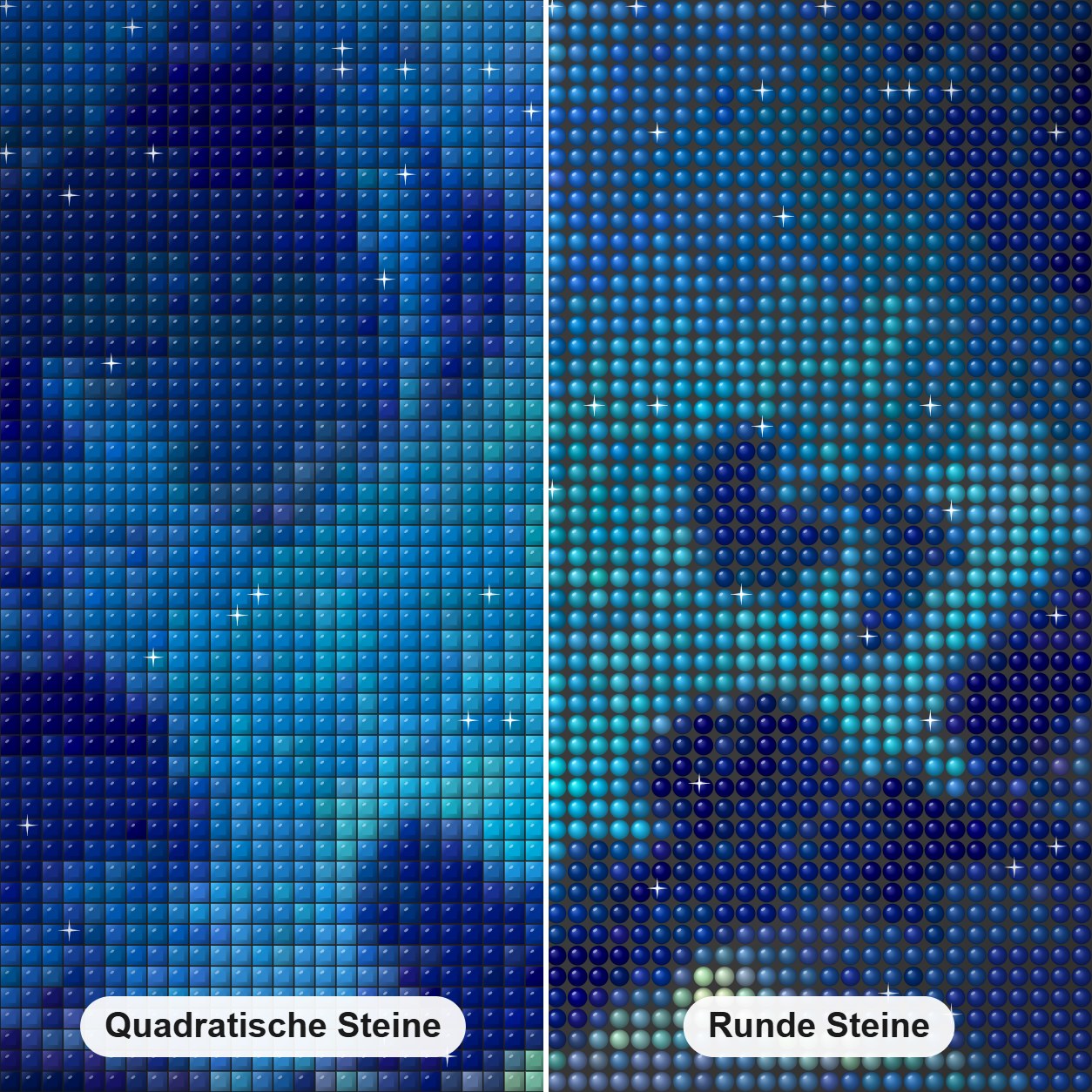 Hoher Himmel Gebäude Diamond Painting Nahaufnahme mit quadratischen und runden Steinen