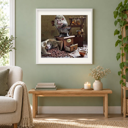 Igel als gerahmtes Diamond Painting im Wohnzimmer