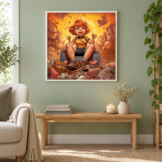Ich bin zu aufgeregt als gerahmtes Diamond Painting im Wohnzimmer
