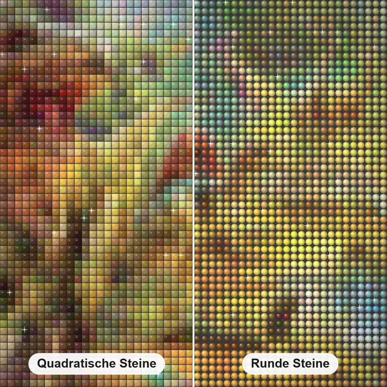 Jura-Land Diamond Painting Nahaufnahme mit quadratischen und runden Steinen