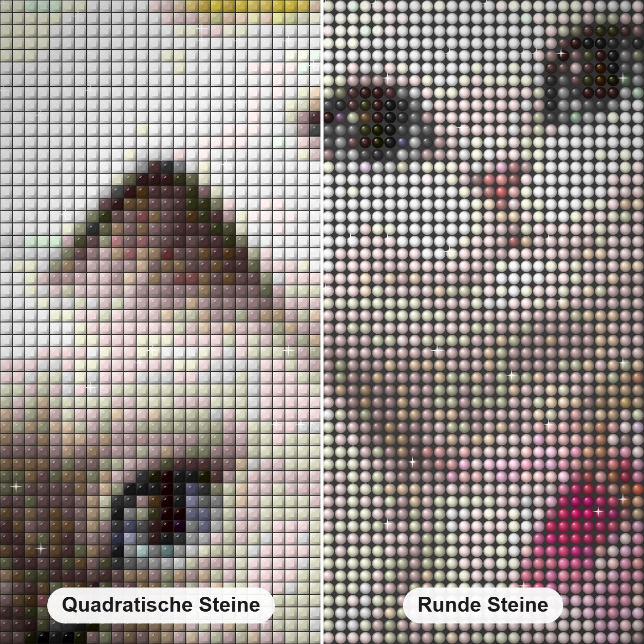 Karikatur Katzen Diamond Painting Nahaufnahme mit quadratischen und runden Steinen