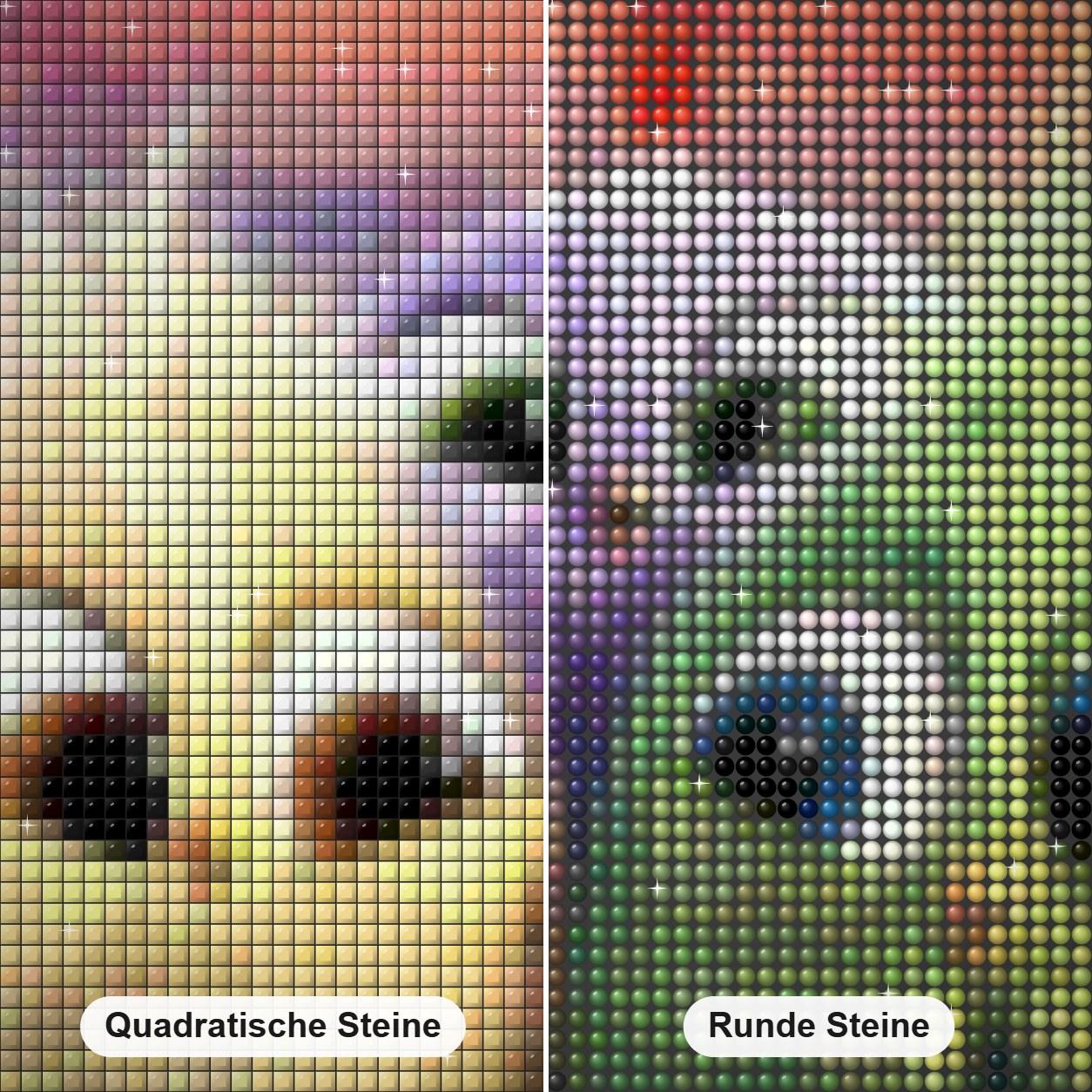 Karikatur Vögel Diamond Painting Nahaufnahme mit quadratischen und runden Steinen