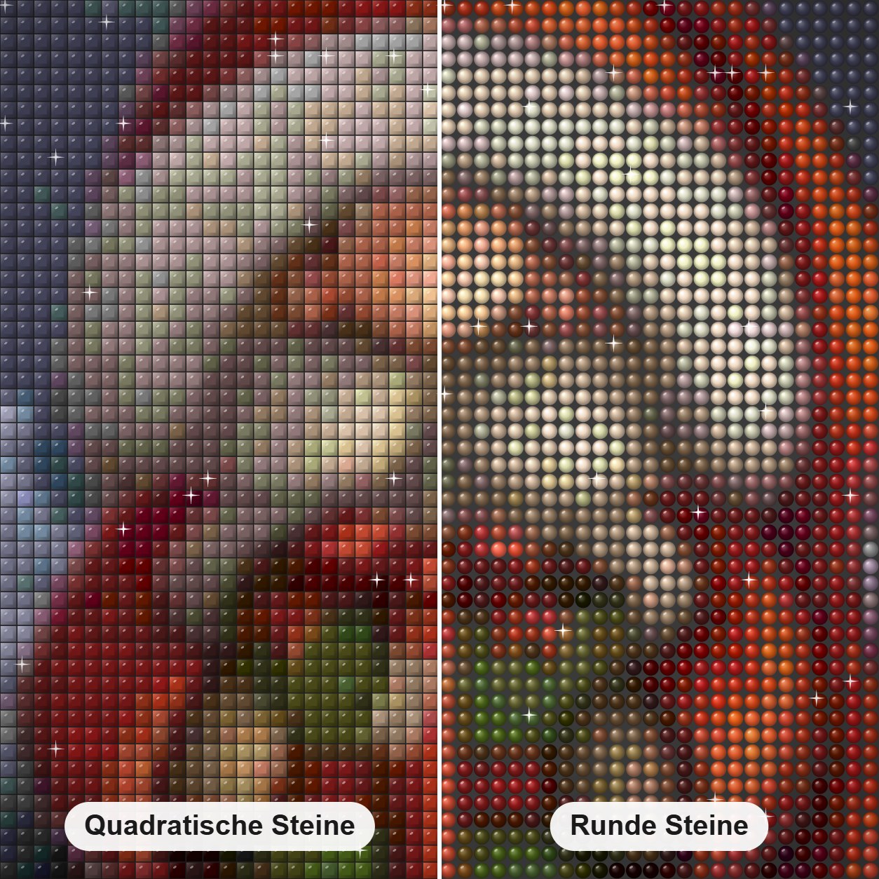 Karikaturist Weihnachtsmann Diamond Painting Nahaufnahme mit quadratischen und runden Steinen