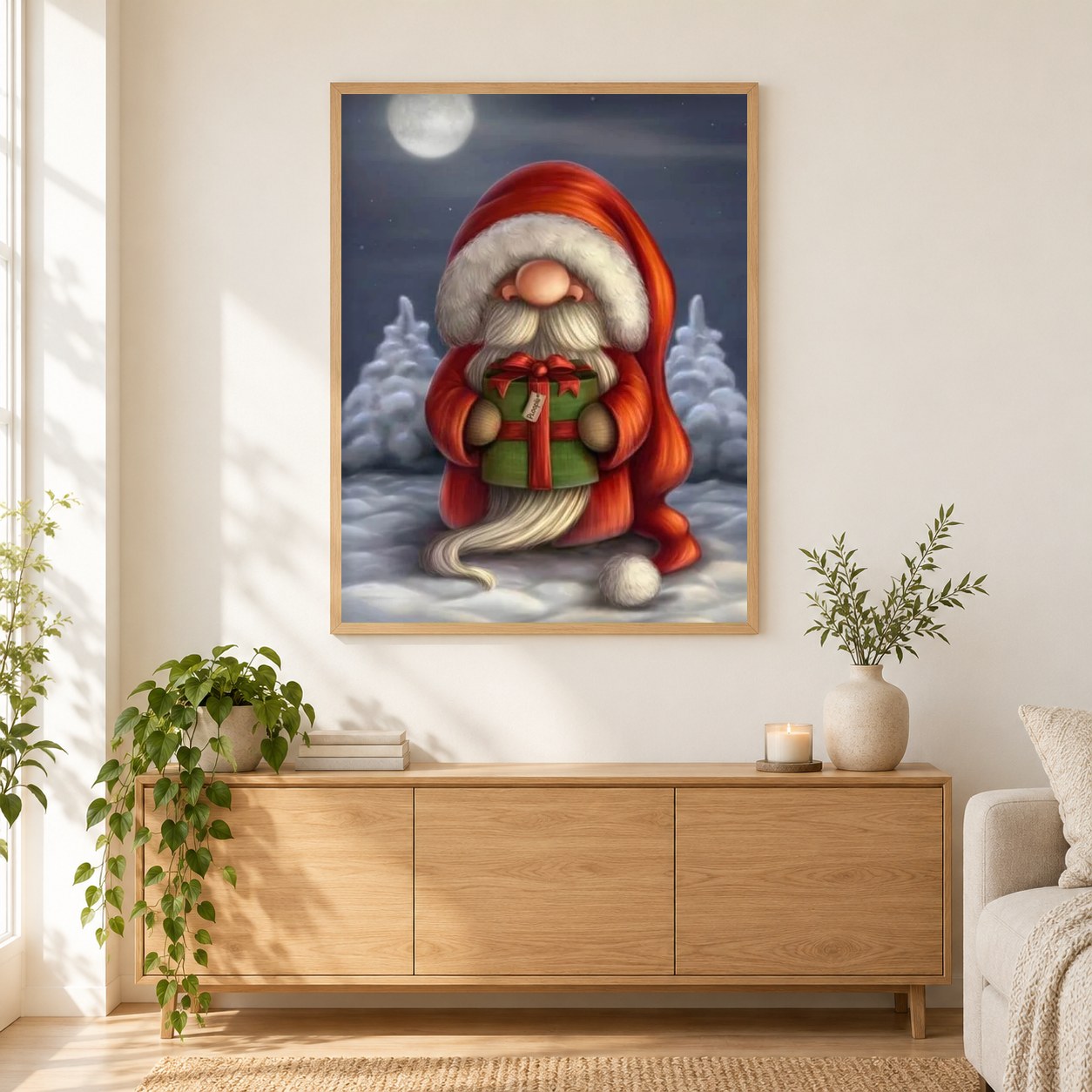 Karikaturist Weihnachtsmann als gerahmtes Diamond Painting im Wohnzimmer