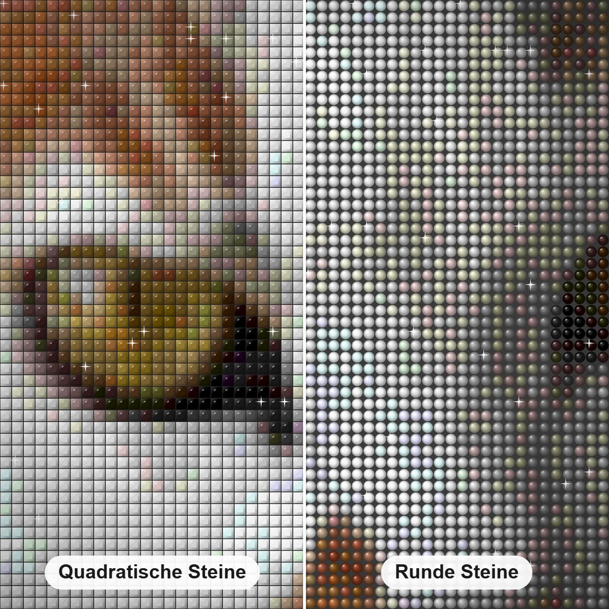 Katze Diamond Painting Nahaufnahme mit quadratischen und runden Steinen