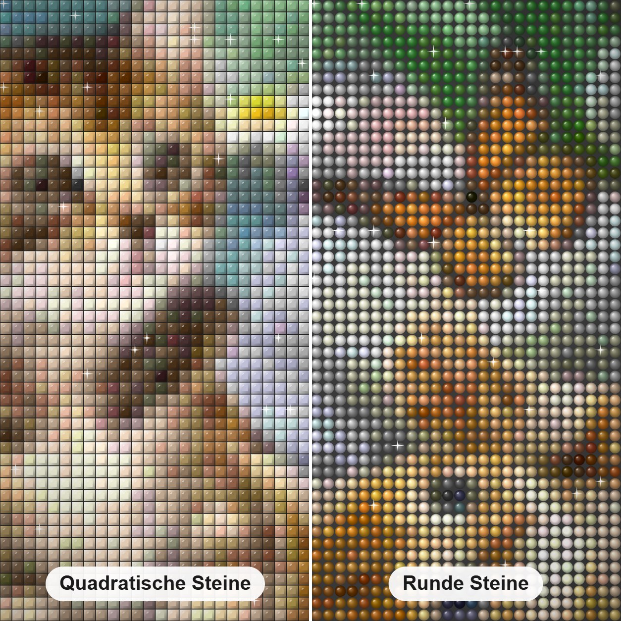 Katzen & Schmetterlinge Diamond Painting Nahaufnahme mit quadratischen und runden Steinen