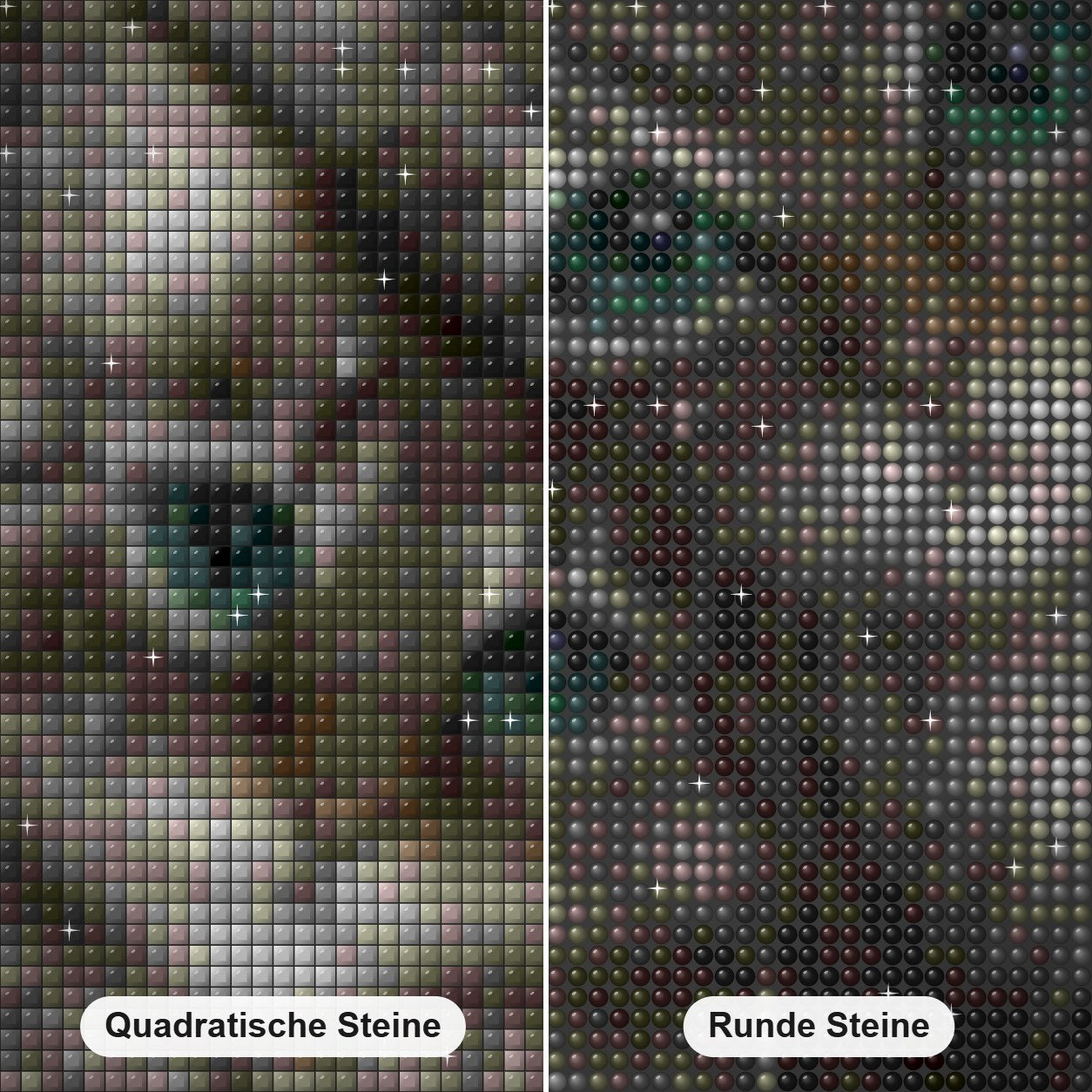 Katzenpaar & regnerisches Glasfenster Diamond Painting Nahaufnahme mit quadratischen und runden Steinen