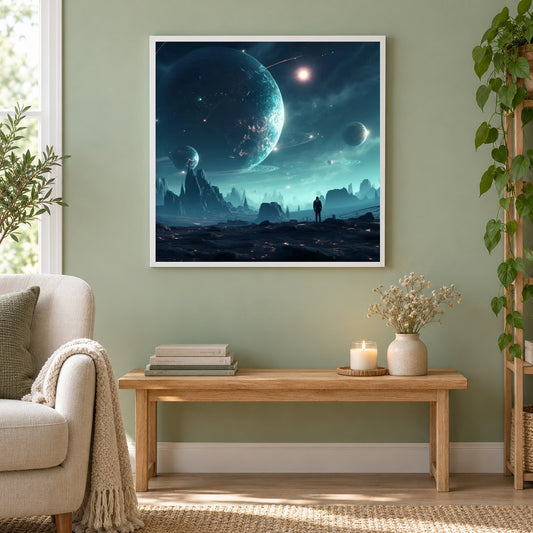 Land der Traumstadt als gerahmtes Diamond Painting im Wohnzimmer