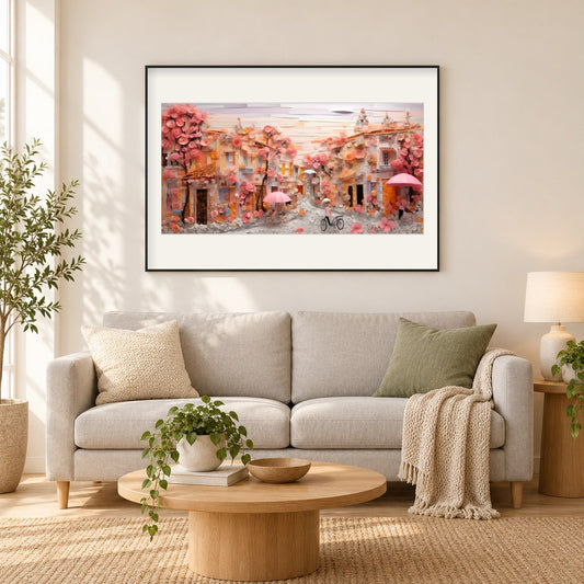 Lass uns verlieben als gerahmtes Diamond Painting im Wohnzimmer