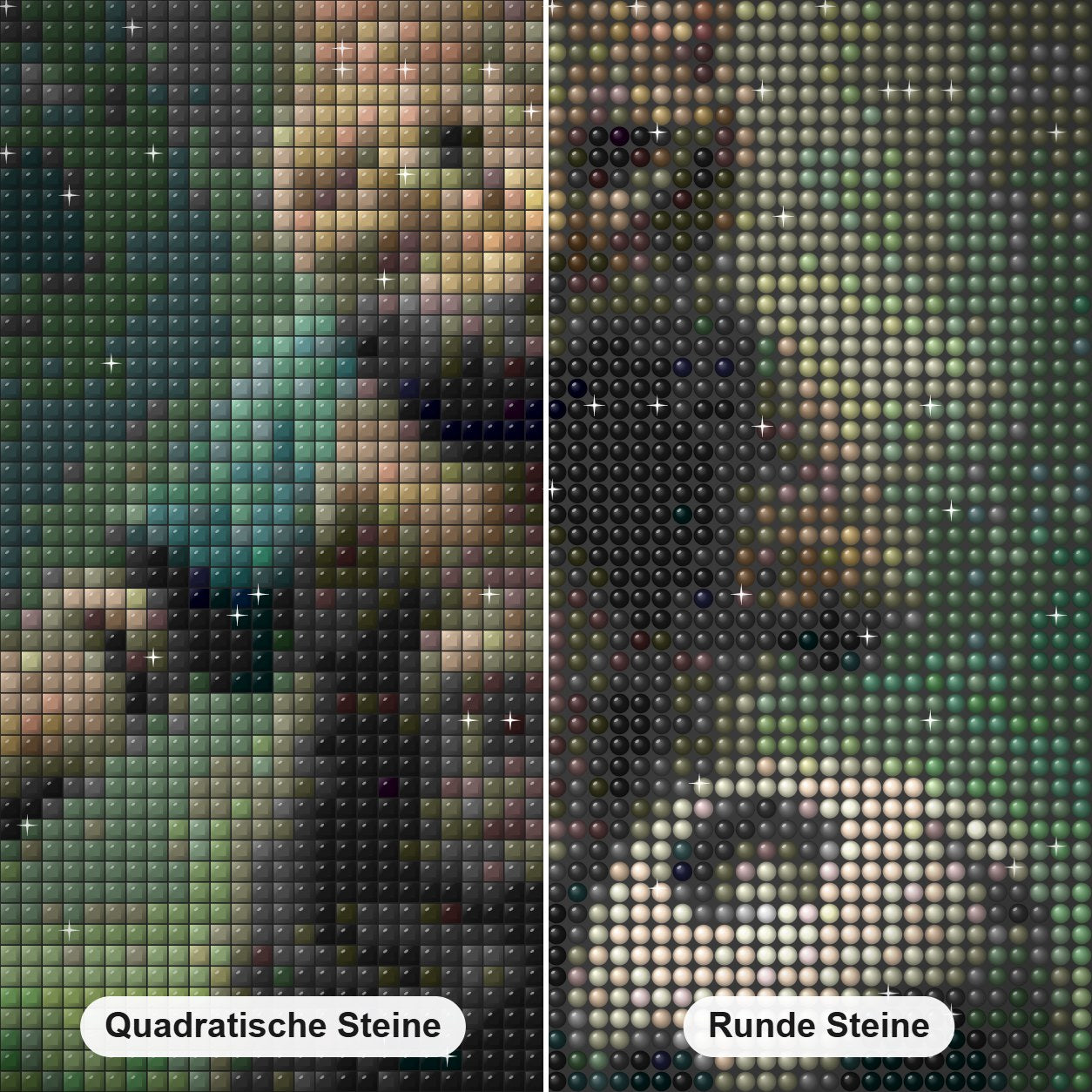 Lasst uns Fußball spielen Diamond Painting Nahaufnahme mit quadratischen und runden Steinen