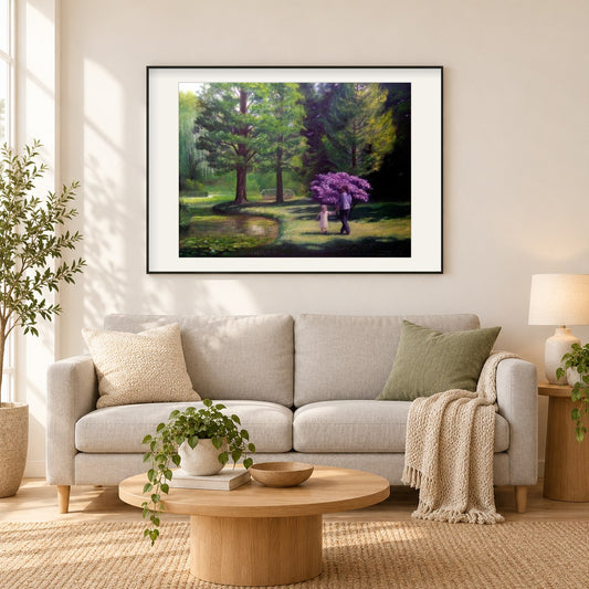 Enten suchen - Kunst des Liam Kelly als gerahmtes Diamond Painting im Wohnzimmer