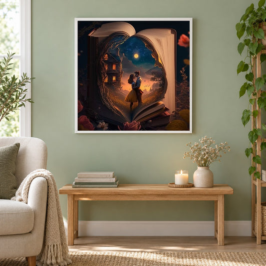 Zauberbuch der Liebe  - Gemälde von Diamond als gerahmtes Diamond Painting im Wohnzimmer