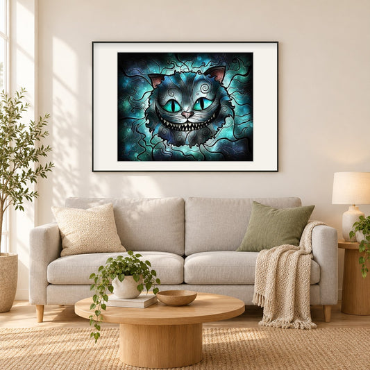 Malen mit Diamanten Art Kit - Scary Cat als gerahmtes Diamond Painting im Wohnzimmer