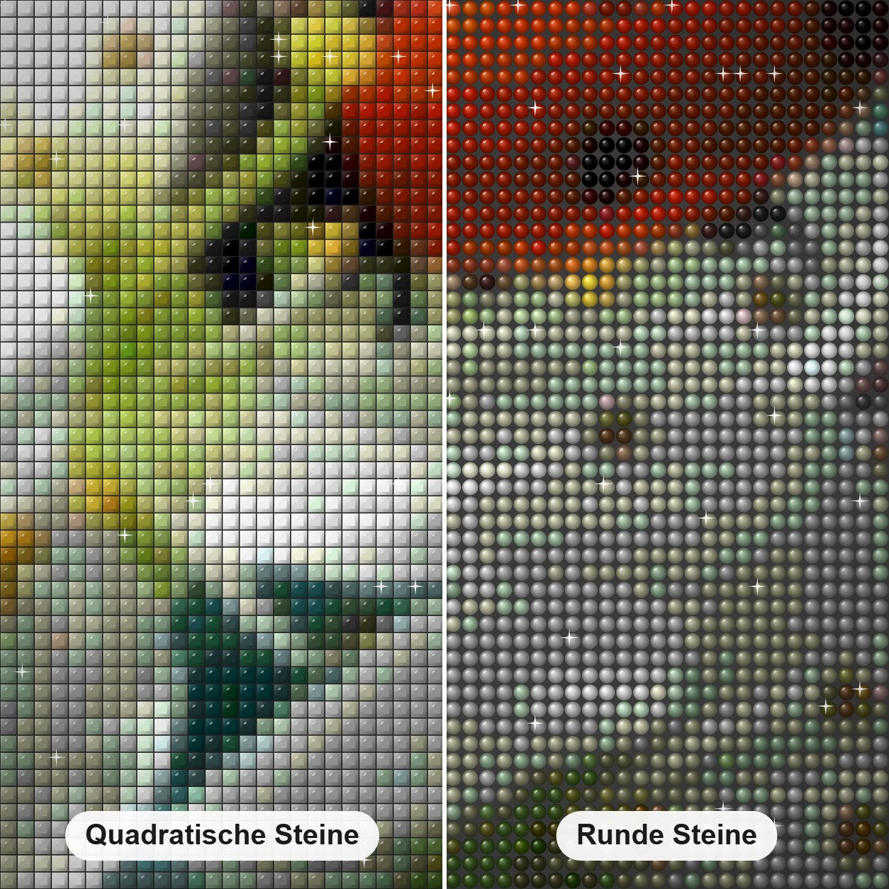 Marienkäfer & weiße Blumen Diamond Painting Nahaufnahme mit quadratischen und runden Steinen